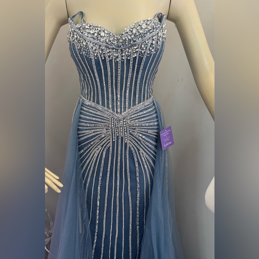 Elegant Blue and Silver Beaded Wedding Dress